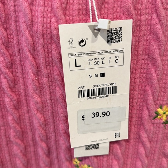 Zara sweater dress size L pink with flower - Picture 4 of 4